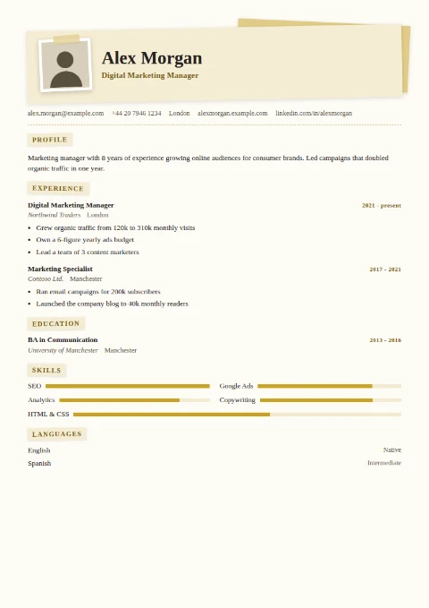 free CV template, editable in the browser