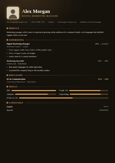 free CV template, editable in the browser
