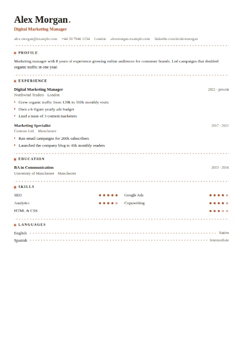 free CV template, editable in the browser