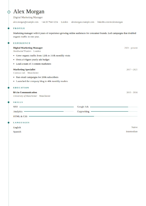 free CV template, editable in the browser